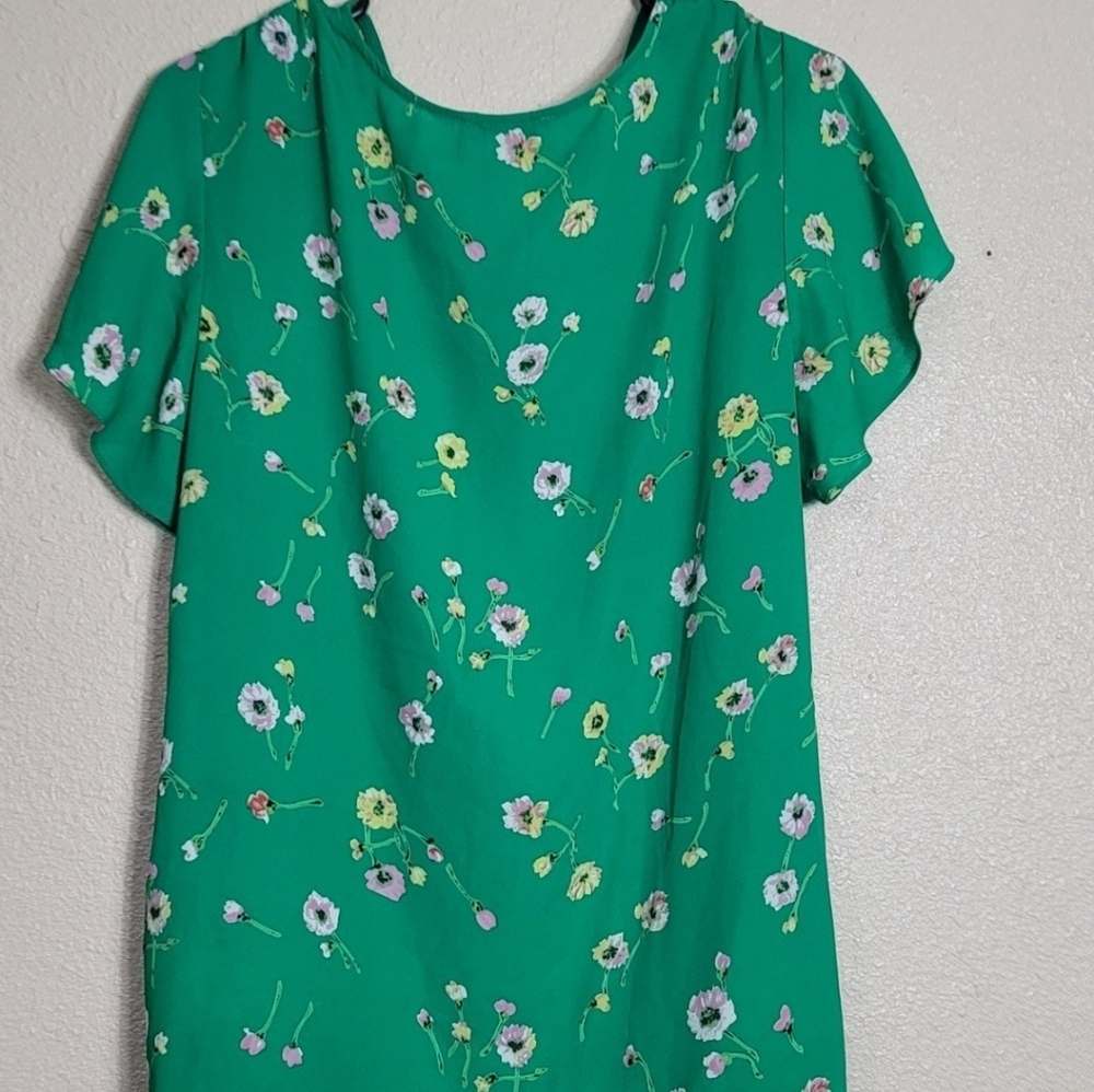 Rachel Zoe Top Womens Floral Off Shoulder Short Sleeve Smocked Blouse Green Sz M - Picture 5 of 8